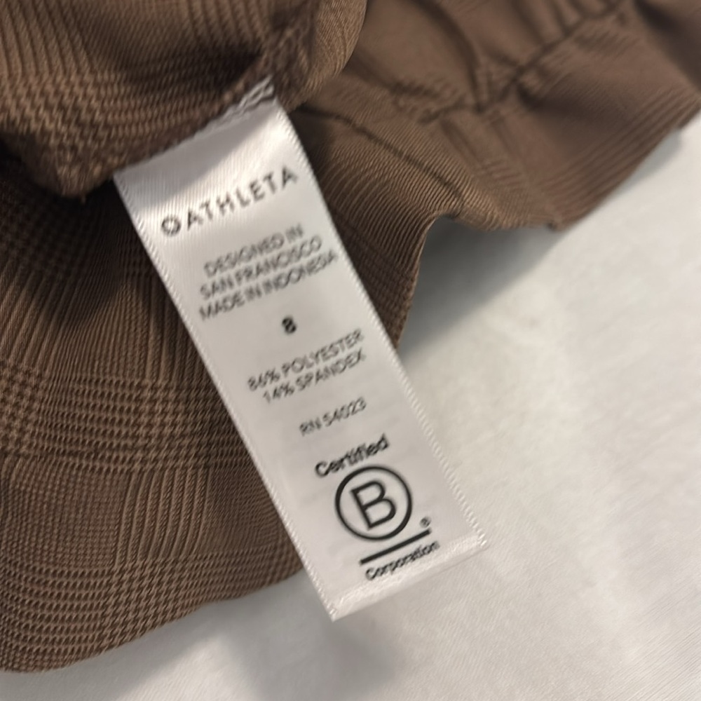 Athleta Skyline Pant Paperbag Waist Belted Pants SZ 8 athleisure brown plaid - Picture 5 of 14